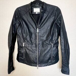 Calvin Klein Jeans Black Faux Leather Jacket w/ Silver Tone Zippers size Small